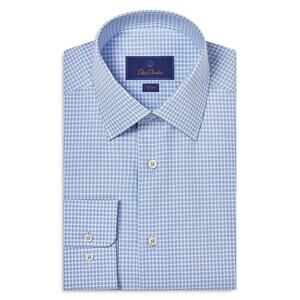 David Donahue Trim Fit Dobby Micro Check Dress Shirt Blue Size 16 36/37 0366
